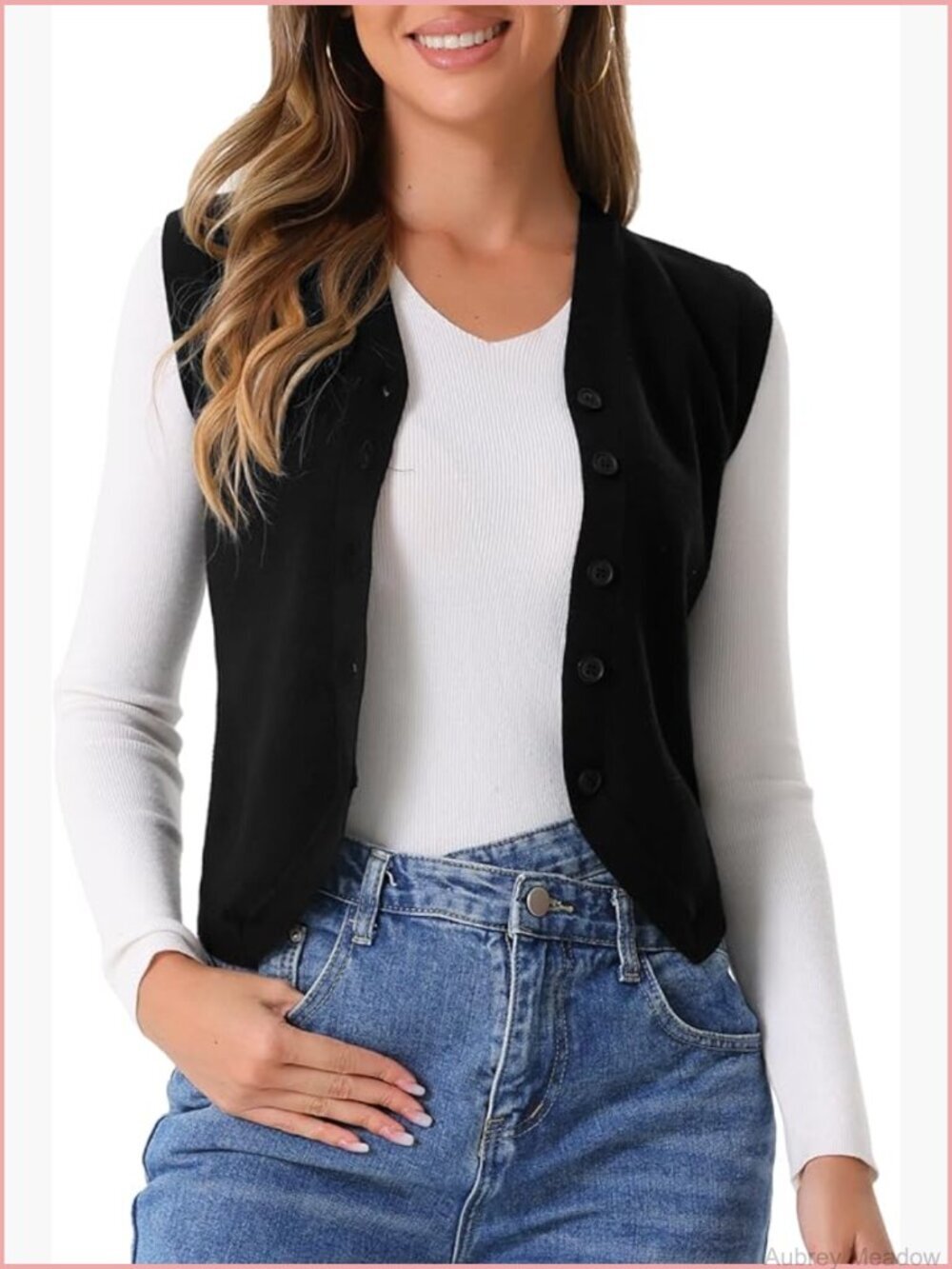 Sleeveless V-Neck Cropped Knit Vest Top Business Casual